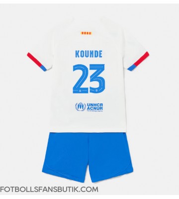 Barcelona Jules Kounde #23 Replika Bortatröja Barn 2023-24 Kortärmad (+ Korta byxor)